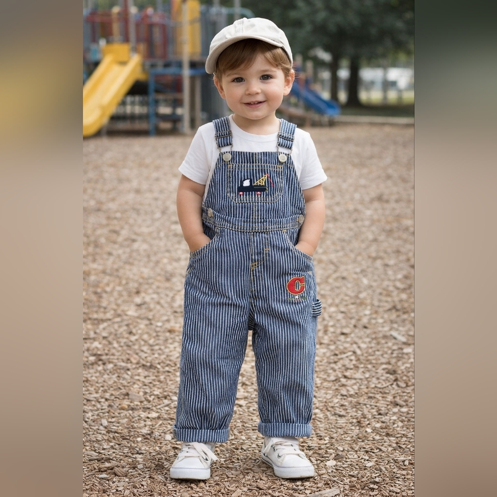 Carter’s Toddler Railroad Stripe Overalls Construction Truck Embroidered‎ 2T